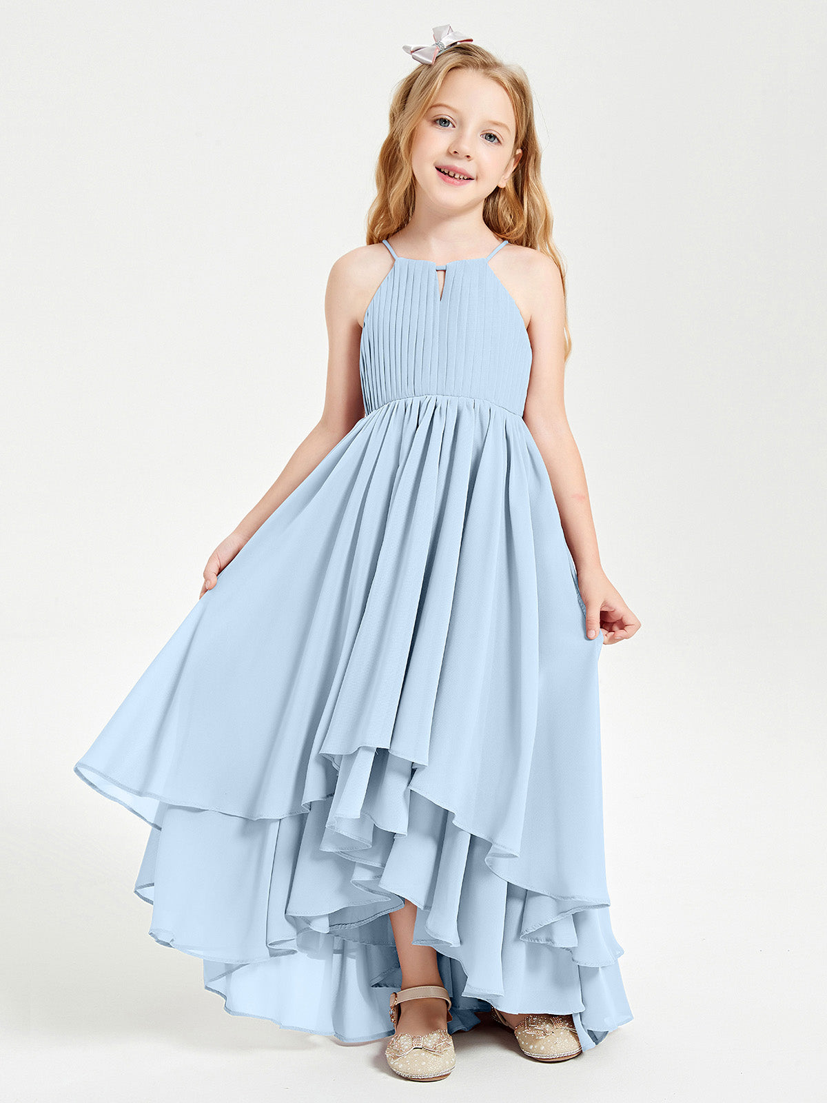 Asymmetrical Chiffon Junior Bridesmaid Dresses Sky Blue